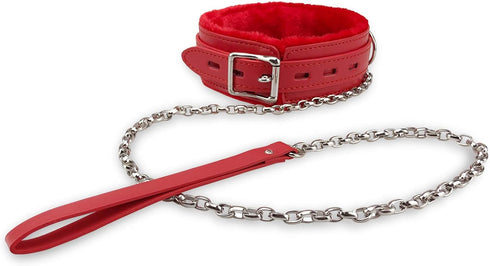 PU Leather Gothic Choker Collar with Long and Durable Detachable Leash Chain Adjustable Pet Collar Necklace, Red...