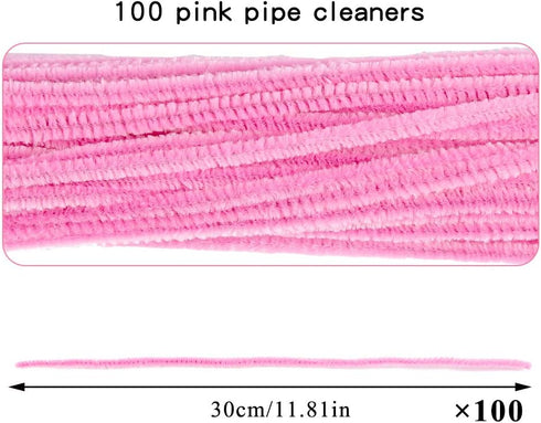 100 Pieces Pipe Cleaners Chenille Stem, Pink Pipe Cleaners Set for Pipe Cleaners Flower Kit DIY Arts Crafts Decorations, Chenille Stems Pipe Clean...