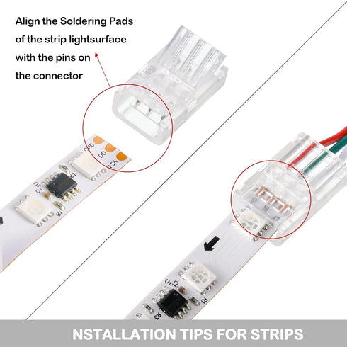 20 Pieces 3 Pin LED Light Connectors Strip to Wire Quick Connector LED Extension 3 Pin LED Strip Connector 10 mm Terminal Strip Connectors Clear T...