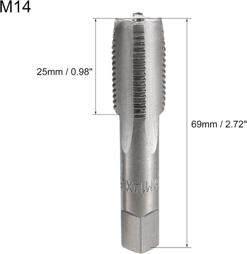 uxcell Metric Hand Tap M14 Thread 1.5 Pitch 4 Straight Flutes H2 Alloy Tool Steel Bottom & Taper Screw Tap Set Tapping Tools for Repairing 1 Pair...
