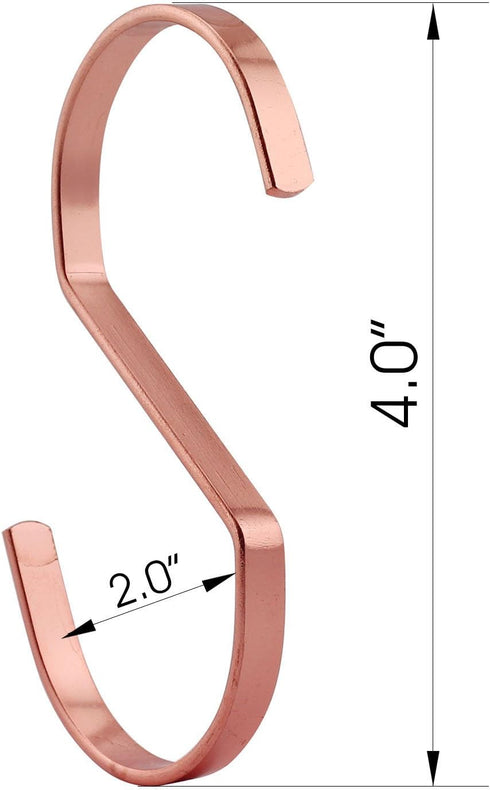 10-Pack 4 Inch Rose Gold Chrome Finish Steel Hanging Flat Hooks - S Shaped Hook Heavy-Duty S Hooks, for Kitchenware, Pots, Utensils, Plants, Towel...