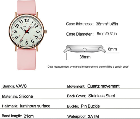 Waterproof Analog Nurse Watch for Nurses,Students,Medical Professionals,Women Men,with Luminouse Easy Read Dial,Military Time,Second Hand and 24 H...
