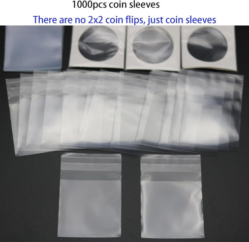 coin flips 2x2 sleeves 1000pcs, No need to use a stapler, for 2x2 coin flips dollar,coin protectors,coin holders collectors,and miniature things S...