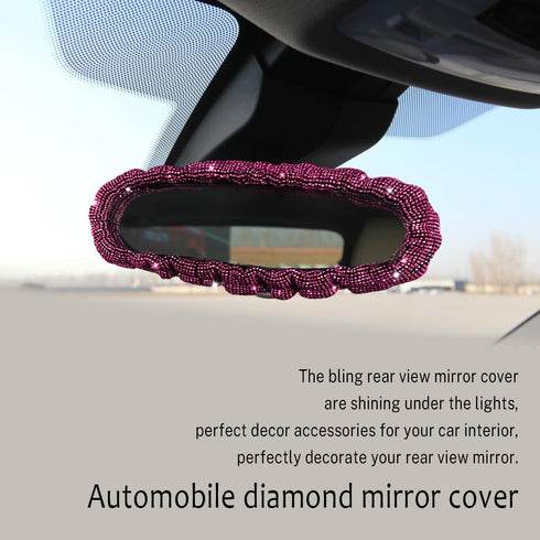 Bling Rearview Mirror Accessories, Elastic Band Car Rearview Mirror Cover with Shiny Rhinestones for Women Girl, Universal Car Interior Accessorie...