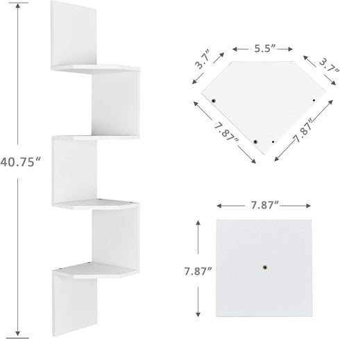 WELLAND Zig - Zag Floating Corner Shelves, 4-Tier Wall Mounted Storage Shelf with White Finish for Bedroom, Living Room, Bathroom, Display Shelf f...