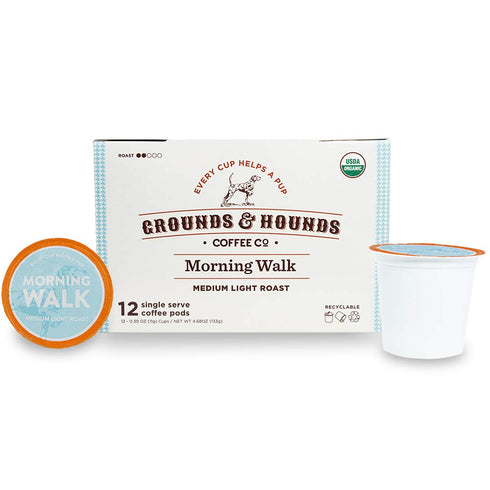 Grounds & Hounds Single Serve Organic Coffee Pods - Medium Roast Coffee K Cups, Recyclable Coffee Pods, Morning Walk Blend, 12 Count...