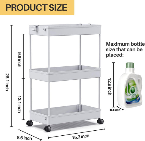 SPACEKEEPER Rolling Storage Cart 3 Tier Bathroom Cart Organizers with Wheels Laundry Room Organization Mobile Shelving Unit Utility Cart Storage S...