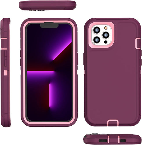 FEIYAR HOME for iPhone 13 Pro Max Heavy Duty Case with 2 Tempered Glass Protectors and Camera Lens Protector, Belt Clip Holster Kickstand - Milita...
