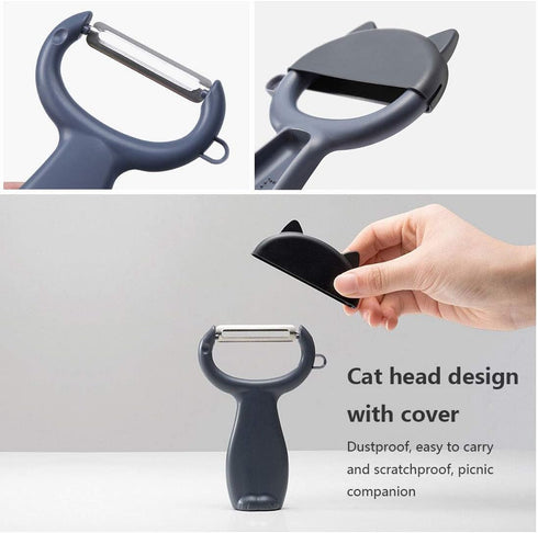 Cat Style Portable Multi-function Peeler Household Fruit Vegetable Potato Paring Knife Dust-Proof Lid Multifunction Paring Knife Kitchen Tool (Bla...