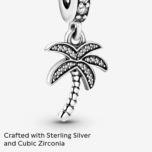 Palm Tree Dangle Charms 925 Sterling Silver Tree Pendant with Cubic Zirconia for Bracelets...