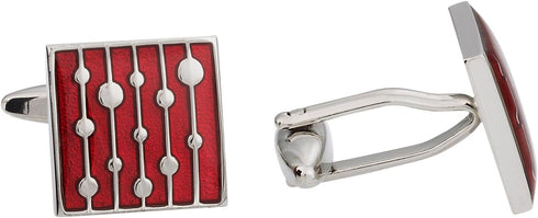 Men's Unique Red Enamel Square Silver Cufflinks with Travel Presentation Gift Box Groom Groomsmen Wedding...