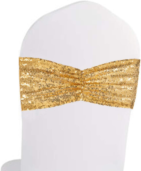 Eternal Beauty Set of 10 Sequin Chair Bows Sashes Gold Chair Sashes for Wedding Party Decorations...