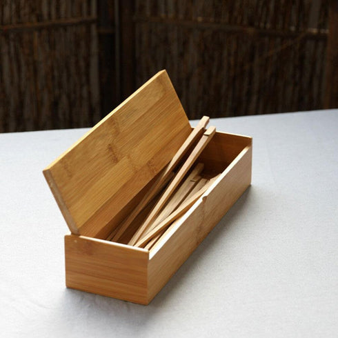 Flatware Wood Tray with Lid Kitchen Cutlery Utensil Drawer Organizer Bamboo Chopsticks Box Case Silverware Countertop Storage Container for Tablew...