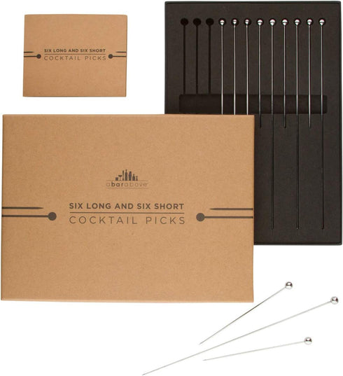 A Bar Above Stainless Steel Cocktail Picks, 12 Durable 8-Inch Garnish Skewers for Bloody Marys, Shrimp Cocktail, and Appetizers, Reusable Drink St...