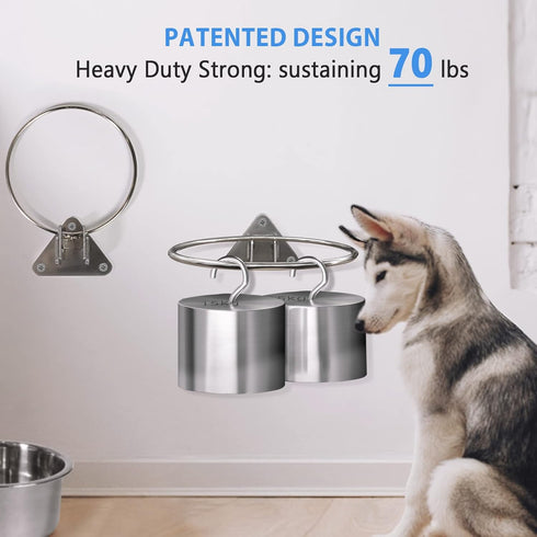 Raised Small Dog Bowls Wall Mount Pet Bowl, Collapsible Elevated Pet Bowl for Dog Cat Chicken Coop - 4 Cups / 1 Quart...