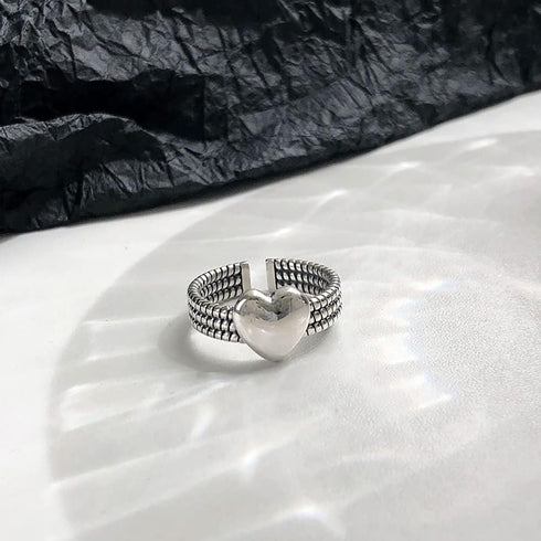 Vintage Layered Loving Heart Statement Ring for Women Girls Silvery Expandable Adjustable Open Wrap Twisted Finger Rings Comfort Fit Retro Promise...