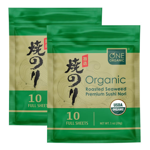 ONE ORGANIC Sushi Nori Premium Roasted Organic Seaweed (10 Full Sheets) - 2 Packs...