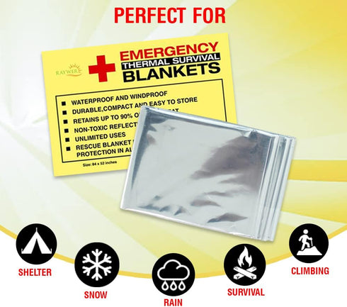 (4 Pack Emergency Thermal Survival Blankets, Mylar Blankets for Outdoor, Camping, Hiking, Survival, Large Silver Thermal Sheets, Heavy Duty Gear (...