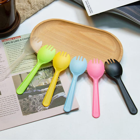 4.3" Mini Disposable Sporks 100ct, Plastic Spork 2-in-1 Utensils, 4 Colors, 25ct Individual Package Per Color - Made by Mavere...