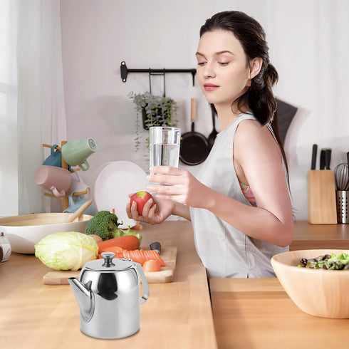 Coffee Pot Teapot, Cold Water Jug Short Spout, Teapot Stainless Steel Tea Kettle Mirror Finish Food Grade Material Spout Pour Over Round for Home ...