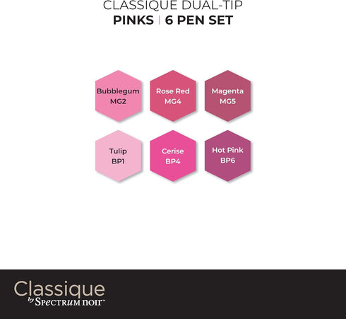 Spectrum Noir Classique Blend Alcohol Marker Dual Nib Pens Set-Pinks-Pack of 6...