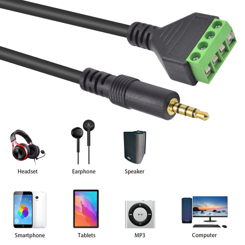 Poyiccot 3.5mm Screw Terminal Block Cable, 2Pack 3.5mm to Speaker Wire Adapter Cable 3.5mm (1/8inch) TRRS Stereo Male to 4 Pin/Way Female Bolt Scr...