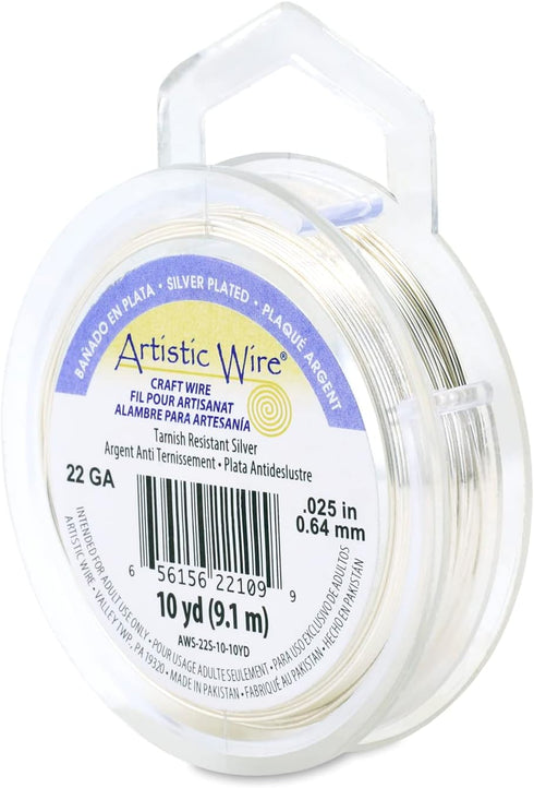Artistic Wire, 22 Gauge / .64 mm Silver Plated Tarnish Resistant Colored Copper Craft Wire, Tarnish Resistant Silver, 10 yd / 9.1 m...