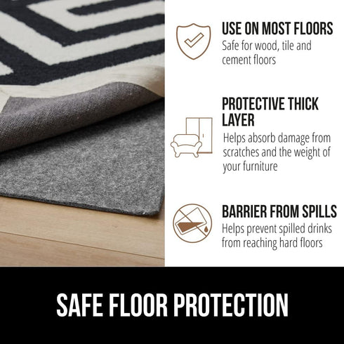 GORILLA GRIP Felt and Natural Rubber Stay in Place Slip Resistant Rug Pad, 1/4in Thick, 2x3 FT Protective Padding Under Area Rugs, Cushioned Gripp...