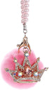 Pink Bling Car Accessories for Women Furry Pom Pom Crown with Pearl Chain Car Mirror Hanging Accessories for Women...