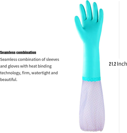 Reusable Long Sleeve Dishwashing Cleaning Gloves with Latex Free,Cotton Lining,Kitchen Gloves 2 Pairs,Purple+Blue M...