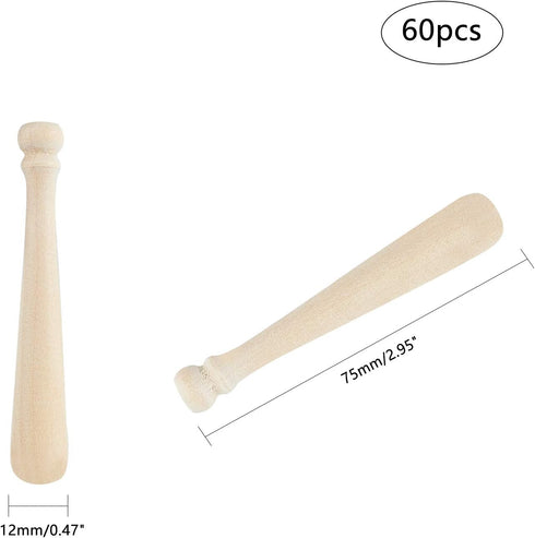 OLYCRAFT 60pcs Unfinished Mini Wooden Baseball Bats 3 Inch Half Drilled Natural Wood Baseball Bat Unpainted Baseball Bat Beads for Keychain Access...