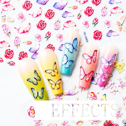 6 Sheets 5D Embossed Butterfly Nail Art Stickers Nail Decals for Women Butterfly Nail Design,Nail Stickers for Acrylic Nail Engraved Rose Butterfl...