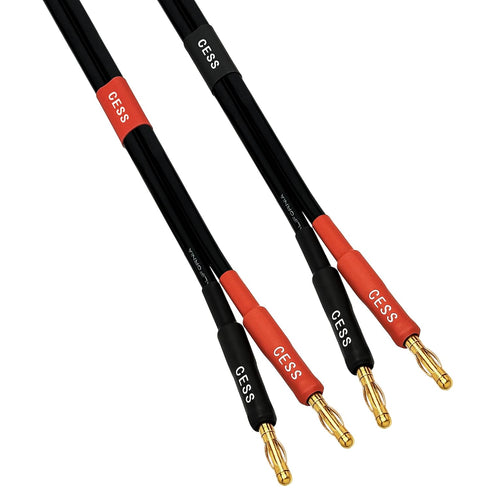 CESS-037-1f Banana Plug Male to Male Speaker Cable 12 Gauge 680 Strand Count Silicone Soft Wire, 2 Cables (1 Foot)...
