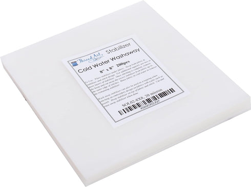 Threadart Cold Water Washaway Embroidery Stabilizer | 8" x 8" 200 Precut Sheets | for Machine Embroidery | Additional Styles of Cutaway, Washaway,...