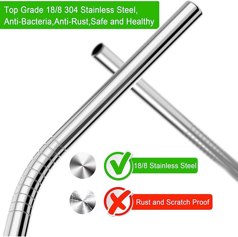 Vinaco Stainless Steel Smoothie Straws, 0.4'' Extra Wide Reusable Metal Drinking Straws for Milkshake, Smoothie, Beverage, Set of 4 with 1 Cleanin...
