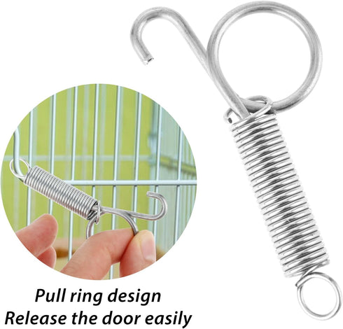 10 PCS Spring Latch for Cages, Multi-Functional Spring Loaded Latch Hook Metal Pet Cages Door Spring Latch for Fixing Small Animal, Rabbit, Dog, C...