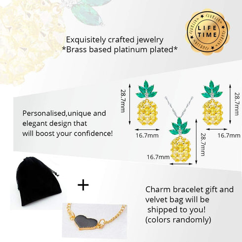 Uloveido Cute Pineapple Jewelry Set CZ Stone Fruit Necklace and Earrings PT001...