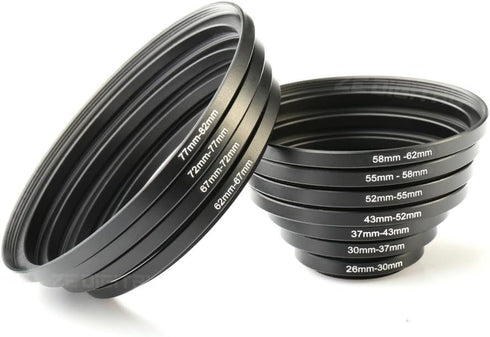 K&F Concept 11pcs Metal Stepping Rings Step Up Ring Set 26-30MM 30-37MM 37-43MM 43-52MM 52-55MM 55-58MM 58-62MM 62-67MM 67-72MM 72-77MM 77-82MM Co...