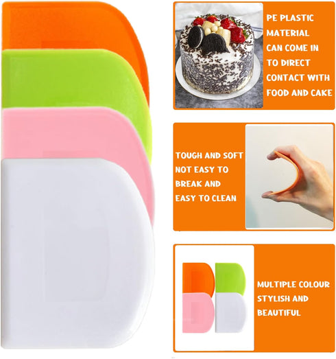 Dough Scraper Bench Scraper for Baking, 4 PCs BPA Free PE Plastic Flexible Bowl Scraper, Food-safe Plastic Dough Cutter for Bread Cake Dough Fonda...