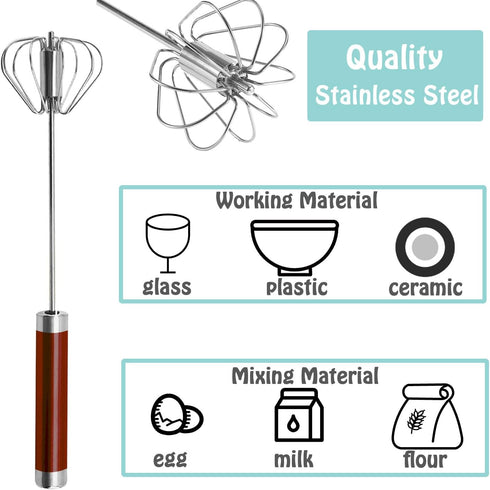 Semi-automatic Whisk, Stainless Steel Egg Beater, Hand Push Rotary Whisks Mixer Stirrer for Making Cream, Whisking, Beating and Stirring...