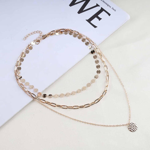 Bohemia Layered Disc Choker Necklace Tiny Disc Chain Necklace Gold Paperclip Chain Necklace Disc Coin Pendant Necklace Jewelry for Women and Girls...
