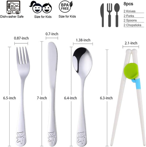 Kids Silverware, Stainless Steel Children Flatware Set, Toddler Utensils Set of 2, Silver...