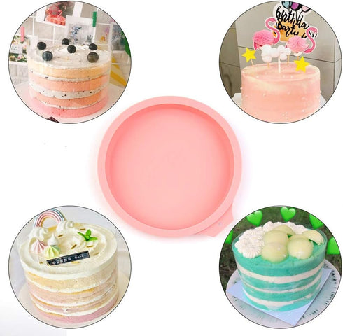 4 Pcs Layer Cake Pan Set, 6 Inch Silicone Round Cake Mold Rainbow Non-Stick Baking Tins for Jumbo Whoopie Pie Cake Vegetable Pancakes Taco Shells ...