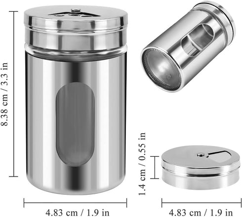 Accmor 2pcs Salt and Pepper Shakers,Stainless Steel Shaker for Salt Powder Sugar Cinnamon Pepper, Spice Dispenser with Adjustable Pour Holes,Silve...