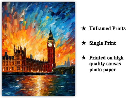 Bestbuddy Pet 11X14 Unframed Starry Night Van Gogh Inspired House of Parliament Elizabeth Tower Big Ben London United Kingdom Landmark Europe Trav...