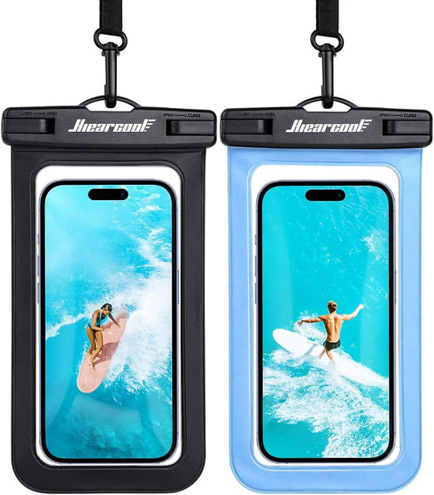 Hiearcool Waterproof Phone Pouch, Waterproof Beach Bag Compatible for iPhone 15 14 13 12 Pro Max, IPX8 Cellphone Travel Essentials for Beach -Blac...