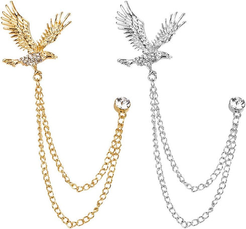 2 Packs Men's Eagle Brooch Lapel Pin Badge Hanging Chains Collar Brooches Pin for Career Suit Tuxedo of Shirts Tie Hat Scarf for Boyfriend Father ...