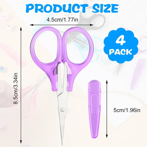 4Pcs Tiny Scissors, Stainless Steel Small Classroom Scissors With Protective Cover Crafting Scissors Suitable for Office Home and School...