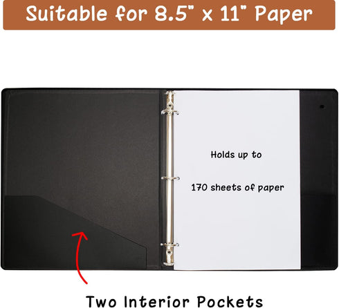 3 Ring Binder 1 Inch for 8.5" x 11" Paper, Planner Binder with Linen Hardcover and 2 Interior Pockets Paper for Organization of School, Business a...