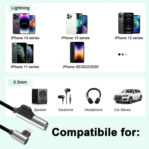 2-in-1 Lightning to 3.5mm 90 Degree Audio Aux Jack Headphone Charge Cable Adapter,?Apple MFi Certified? Earphone Converter Splitter for Music+Char...